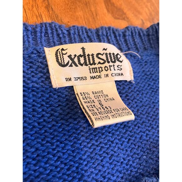 Vintage Women's Sweater, Imports Blue Gold 90s,‎ Beaded Sweater Granny Small - Picture 3 of 7